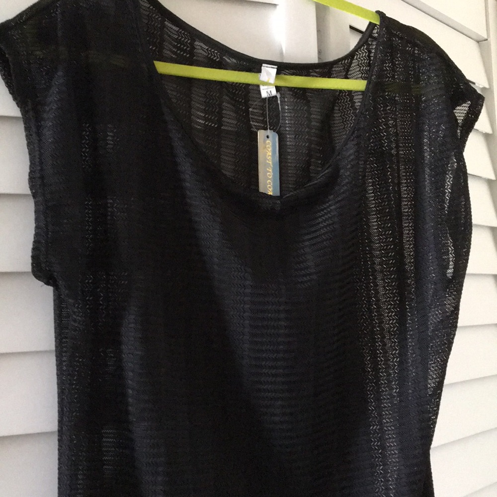 New Sheer Cap sleeve Bathing Suit Coverup Black M